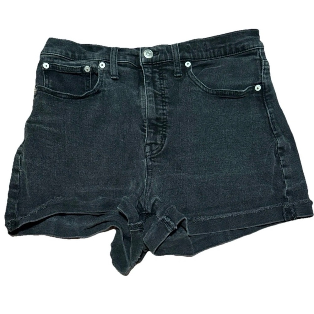Madewell High Rise Denim Shorts Black Lunar High Waist Raw Hem Y2K Pocket 28